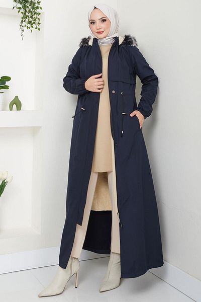 hafsamina Ολόσωμο παλτό Bondit με γούνα στο εσωτερικό Navy Blue HM2331