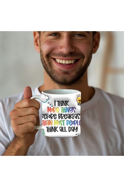 Evion Think Motolu Printed 3D Design Ceramic Mug - Gift Mug Cup