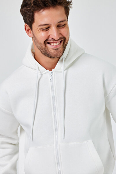 Tarz Cool Ανδρικό μπουφάν φούτερ με φερμουάρ με κουκούλα και 3 κλωστές, κανονική εφαρμογή