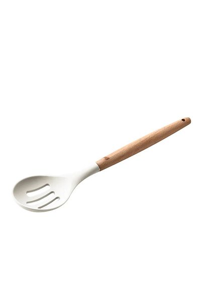 morponi Silicone Perforated Bamboo Spoon - Cream