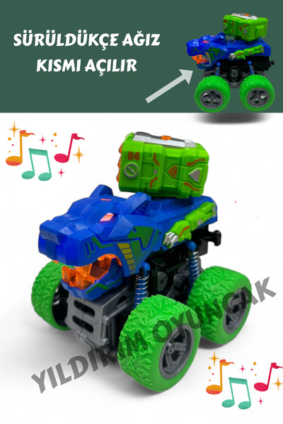 11 cm Dinosaur Jeep Car with Friction Loud Light and Openable Mouth 4x4