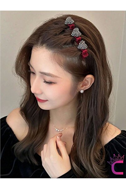 Cinderella Mini ondulator de păr texturat din catifea burgundă - Accesoriu pentru păr cu clemă cu piatră