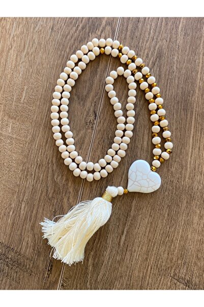 Store Ahşap Boncuklu Boho Ucu Püsküllü Kalp Kolye