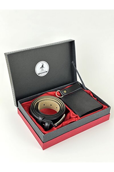 Rse Leather Goods Erkek %100 Deri Kemer Cüzdan Anahtarlık Set - 3'lü Set