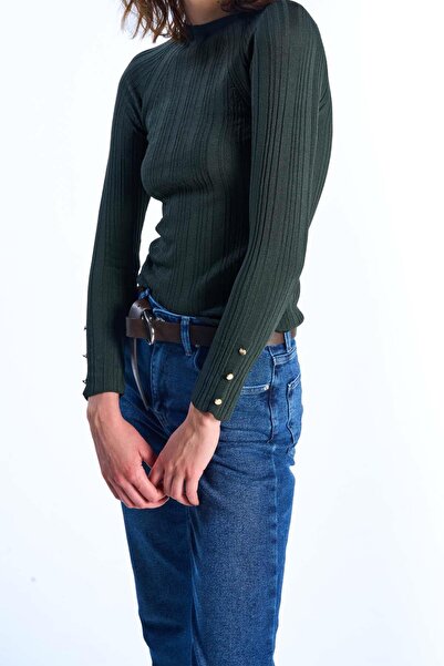 SHERIN Πράσινη πλεκτή μπλούζα με κορδόνι