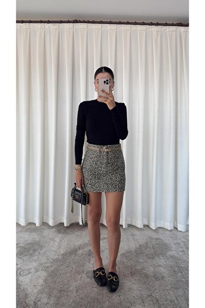 HAZELANNA تنورة الدنيم الفهد