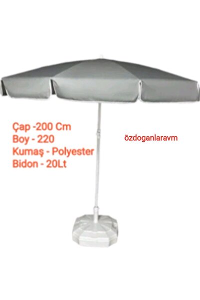 Dogant Mega XXL 2 Mt  Kırmalı GRİ Deniz Havuz Polyester Şemsiyesi + Bidon