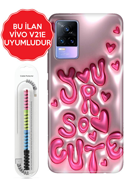vivo Y15s V21 V21e V29 V30 Lite 5g Kılıf Kablo Korumalı Cute111