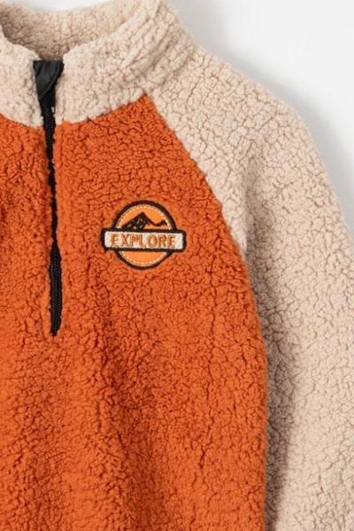 Verscon Color Blocked Half Zipper Welsoft Sherpa Boy's Winter Fleece Sweatshirt