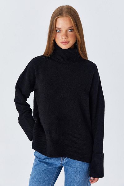 Mixray 6828 Model - Women's Black Turtleneck Double Sleeve Knitwear Sweater