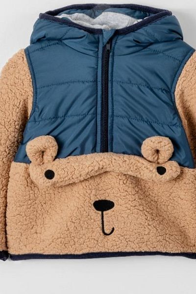 Verscon Cute Bear Figured Hooded Thick Winter Welsoft Sherpa Coat for Boys