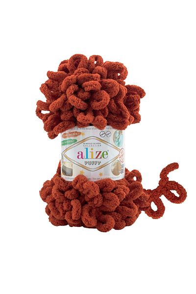 Alize 597 Cinnamon Puffy Slippers - 15 Pieces, 3 Packs, Hand Knitted Blanket and Mop Thread