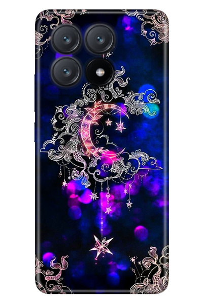POCO X6 Pro 5G Uyumlu Kılıf Resimli Baskılı Nano Silikon Ayyıldız Neon Mandala