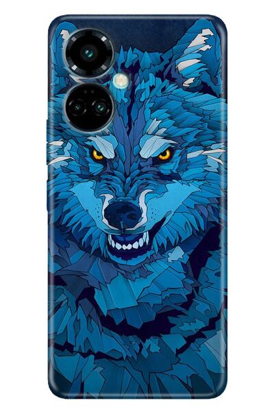 TECNO Camon 19 Pro Kılıf Modern Tasarım Silikon Desenli Mavi Çizim Kurt