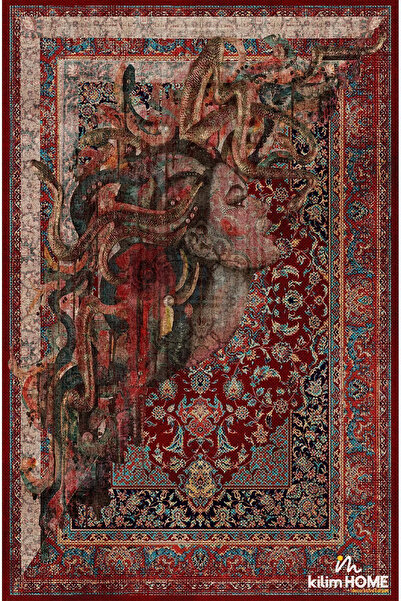 Halımax Drom Kaymaz Tabanlı Yıkanabilir Etnik Anadolu Kadın Motifli Modern Halı