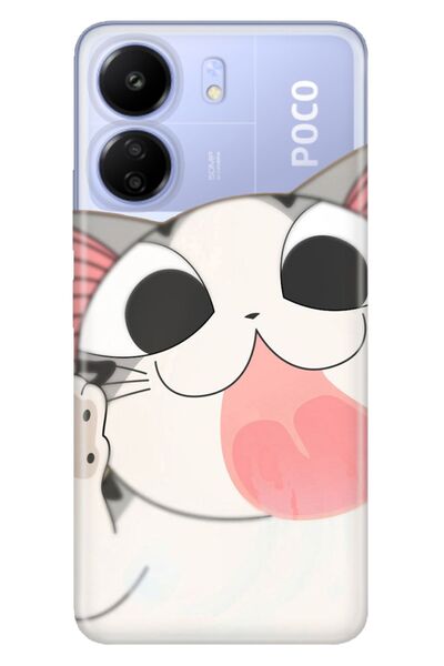 POCO Xiaomi C65 - Redmi 13C Case Illustrated Printed Silicone Fat Cat
