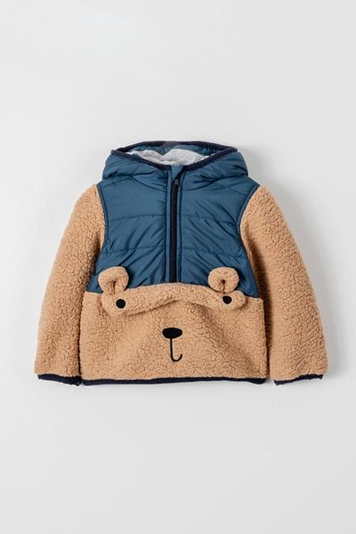 Verscon Cute Bear Figured Hooded Thick Winter Welsoft Sherpa Coat for Boys