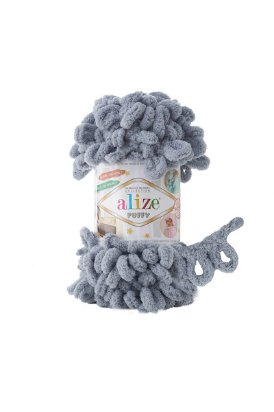 Alize 15 Pcs - 3 Pack - 428 Medium Gray Puffy Hand Knitted Blanket Slippers Scarfs Cardigan Mop Yarn