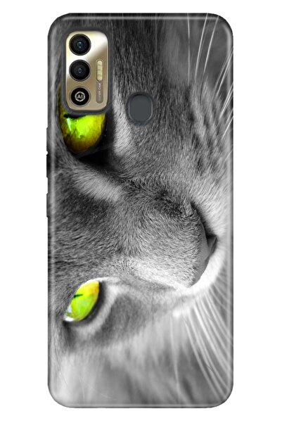 TECNO Spark 7t Compatible Case Tioserisi Illustrated Silicone Yellow Eye Cat