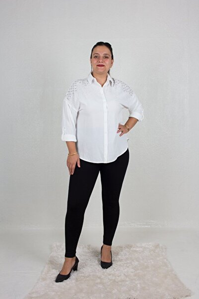 Truva XXL Λευκό πουκάμισο μεγάλου μεγέθους με πέτο