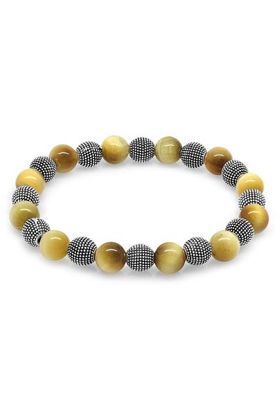 Tesbihane Colorful Globe Cut Natural Stone Bracelet with Metal Combination