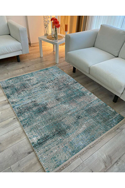 Halımax Drom Kaymaz Tabanlı Yıkanabilir Mavi Modern Salon Halısı