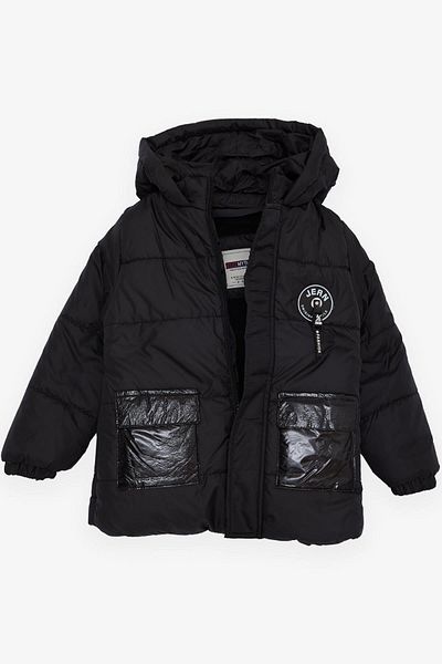 esso mandolin 2-6 Years Boy Black Hooded and Pocketed Coat