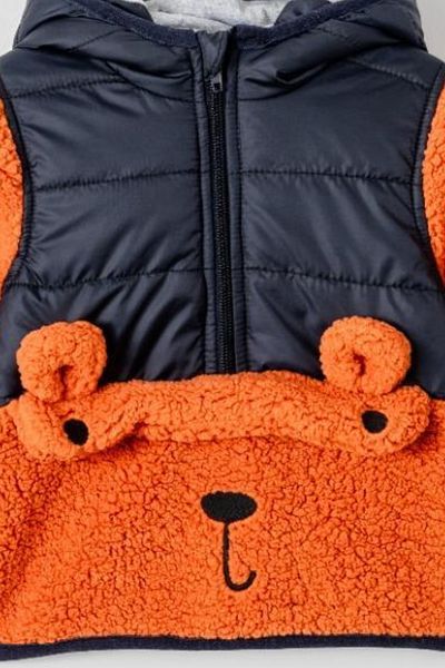 Verscon Cute Bear Figured Hooded Thick Winter Welsoft Sherpa Coat for Boys