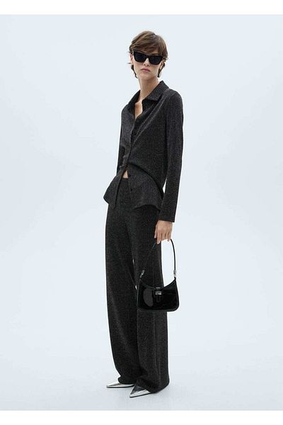 MANGO Woman Glitter Knitwear Flared Trousers