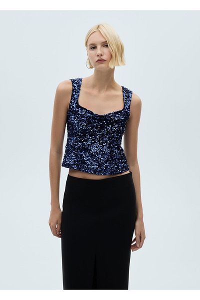 MANGO Woman Blouse with Sequins on the Straps