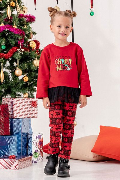 Beniizle New Year's Patterned Tulle Detailed Girl's Christmas Set with Tights