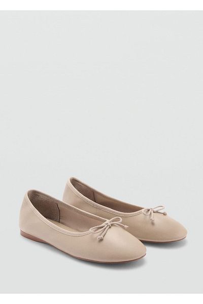 MANGO Woman Šněrovací detailní kožené baleríny