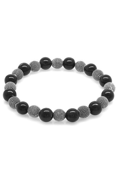 Tesbihane Gray Turtle Eye Metal Combination Globe Cut Natural Stone Bracelet