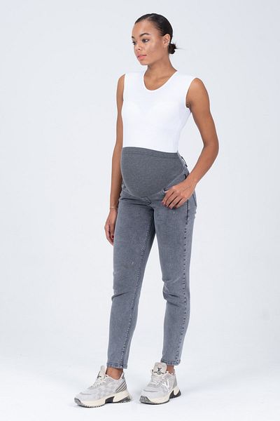 BUSA Pregnant Flexible Abdominal Banded Mom Fit Jeans Anthracite
