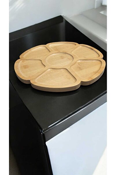 fswoodarthome Bamboo 7-Compartment Presentation Plate - Stand with Swivel Legs