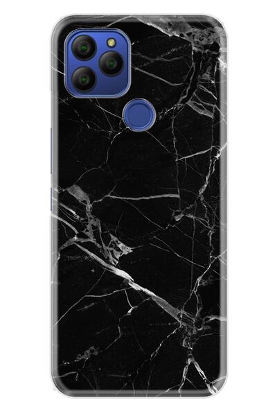 General Mobile Gm 21 Kılıf 0.4mm Lazer Kesim Silikon Kapak Mermer Siyah