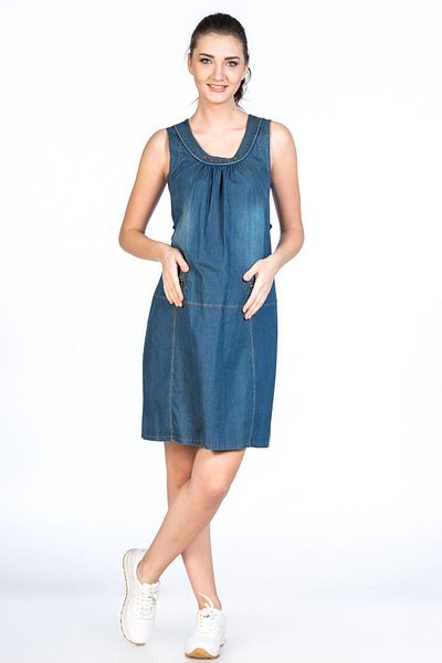 BUSA Rochie de maternitate din denim albastru - Maneca zero si detaliu cu fermoar