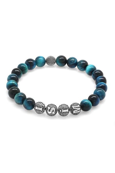 Tesbihane Turquoise Tiger Eye Metal Combination Globe Cut Natural Stone Bracelet