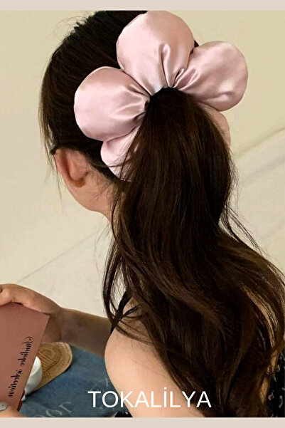 TOKALİLYA Kadın saten çiçek flower scrunchie lastikli toka