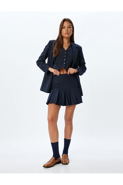 Koton Dark Blue Women's Mini Pleated Skort