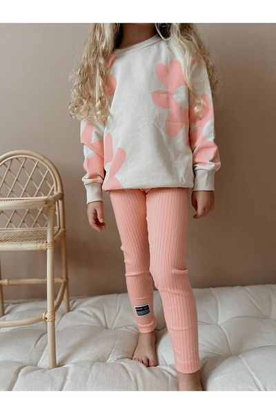 YİGİT BUTİK Girl's Top and Bottom Set with Floral Printed Tights