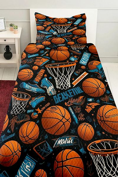 Else Dekor Basketball Balls Patterned Boys' Single Pique Set Quilted Bedspread