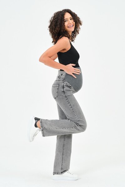 BUSA Těhotné zavinovací džíny se širokými pruhy a zadním páskem v antracitové barvě