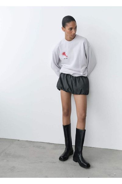 MANGO Woman Patterned cotton message sweatshirt