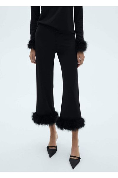 MANGO Woman Feather Detailed Crop Pants