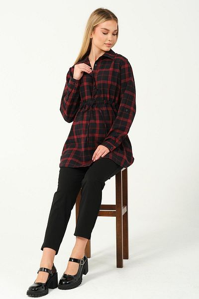 BUSA Claret Red Plaid Maternity Shirt - Long Sleeve