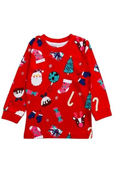 elmas kids Girl's 100% Cotton Long Sleeve Crew Neck New Year Themed Red Pajamas Set