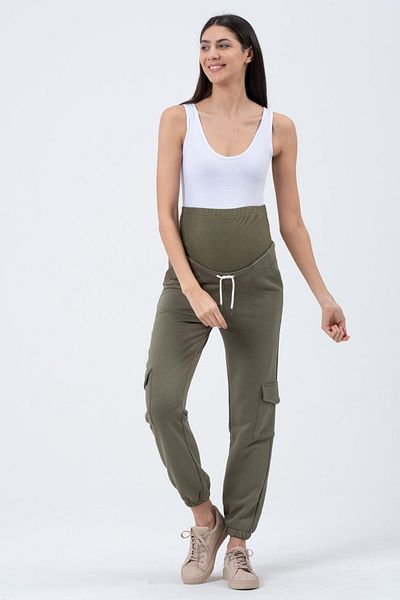 BUSA Pantaloni de sport cargo cu trei fire de maternitate kaki