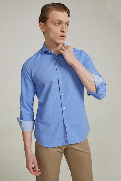 Twn Cămașă Dobby albastră slim fit