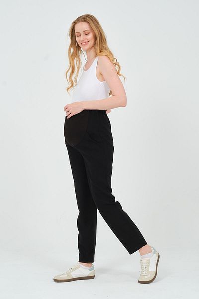 BUSA Pantaloni de maternitate Mom Fit cu talie elastică și reglabilă din gabardină neagră